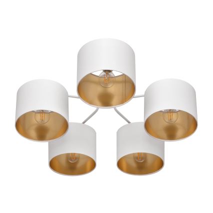 Lámpara colgante de luces de superficie ALBA 5xE27/15W/230V blanco/dorado