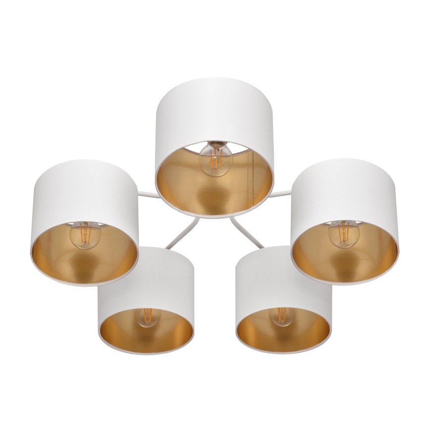 Lámpara colgante de luces de superficie ALBA 5xE27/15W/230V blanco/dorado