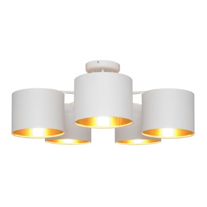 Lámpara colgante de luces de superficie ALBA 5xE27/15W/230V blanco/dorado