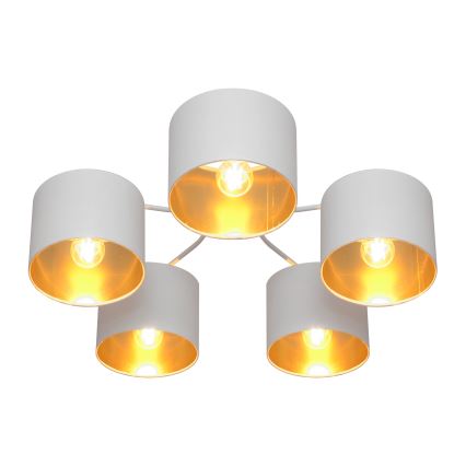 Lámpara colgante de luces de superficie ALBA 5xE27/15W/230V blanco/dorado