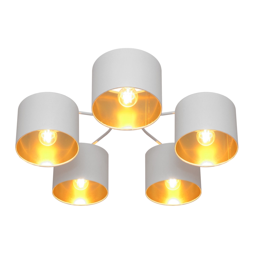 Lámpara colgante de luces de superficie ALBA 5xE27/15W/230V blanco/dorado