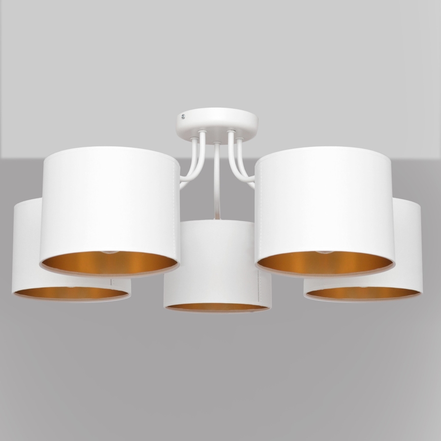 Lámpara colgante de luces de superficie ALBA 5xE27/15W/230V blanco/dorado