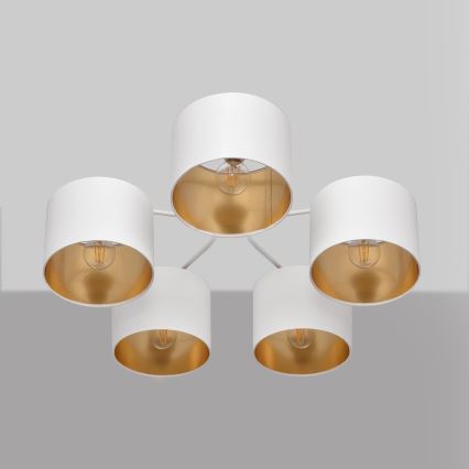 Lámpara colgante de luces de superficie ALBA 5xE27/15W/230V blanco/dorado
