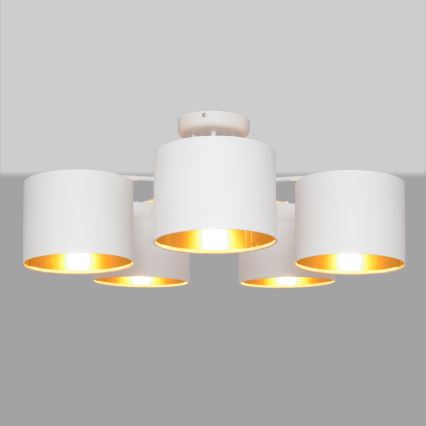 Lámpara colgante de luces de superficie ALBA 5xE27/15W/230V blanco/dorado