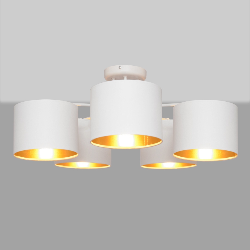 Lámpara colgante de luces de superficie ALBA 5xE27/15W/230V blanco/dorado