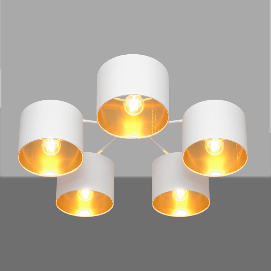 Lámpara colgante de luces de superficie ALBA 5xE27/15W/230V blanco/dorado
