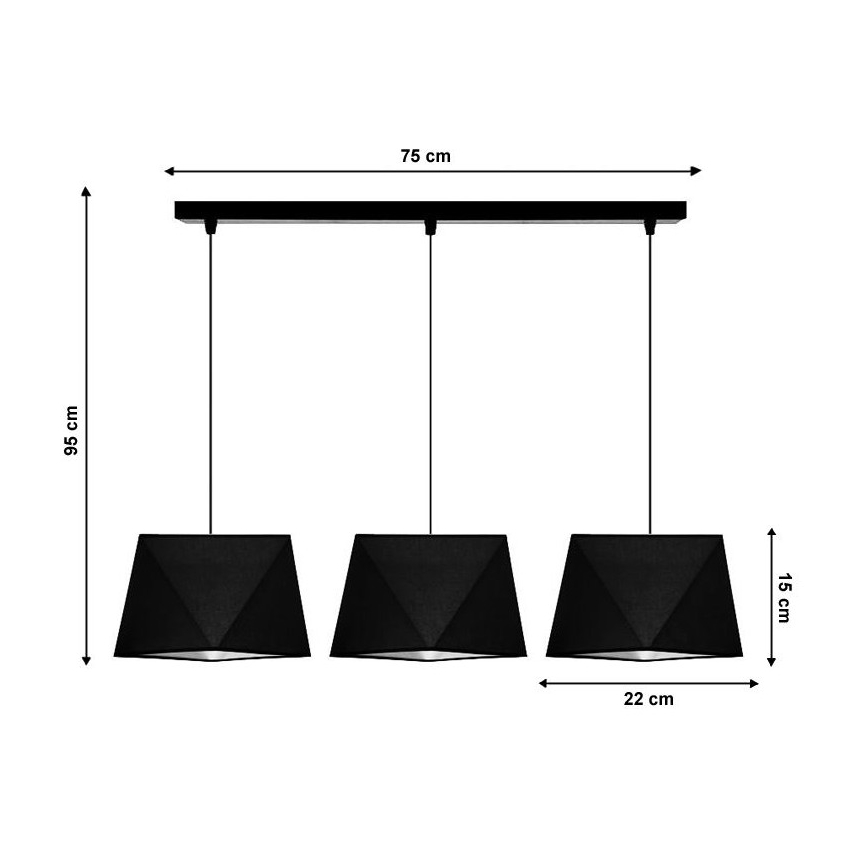 Lámpara colgante DIAMENT 3xE27/60W/230V negro