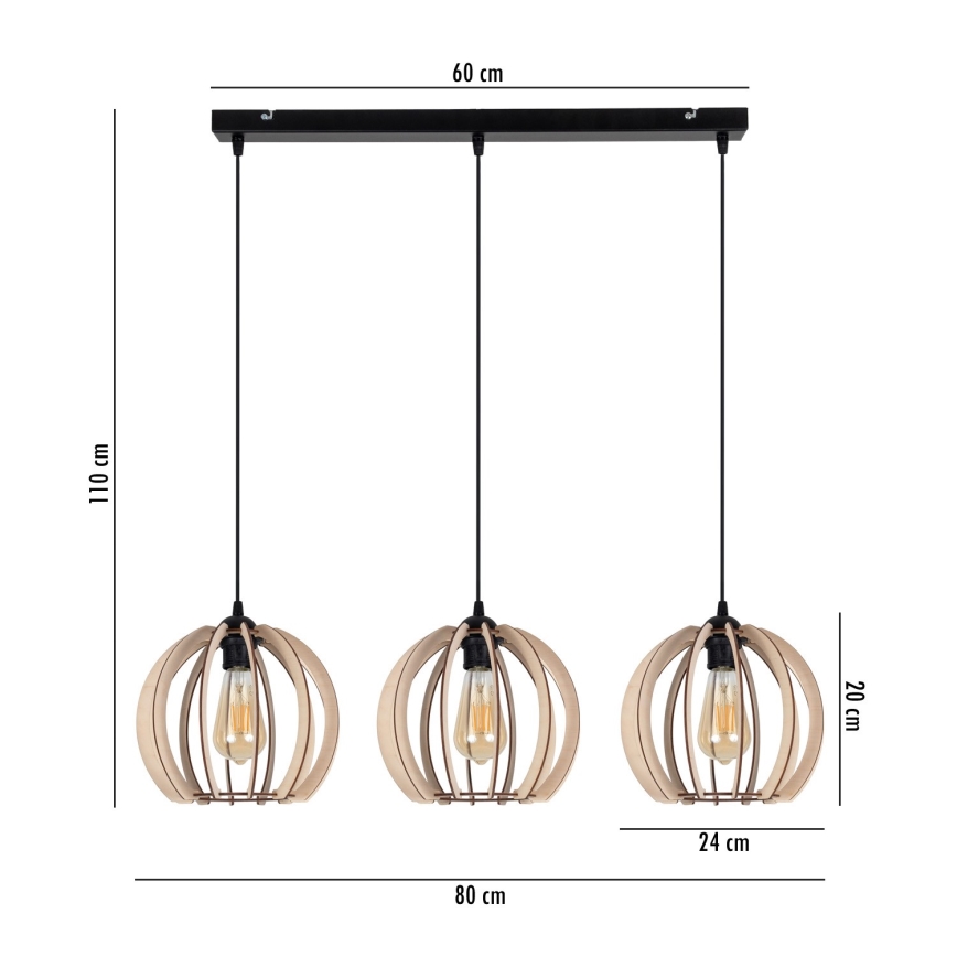 Lámpara colgante DORO 3xE27/60W/230V