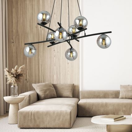 Lámpara colgante ESSA 8xE14/10W/230V negro/ahumado