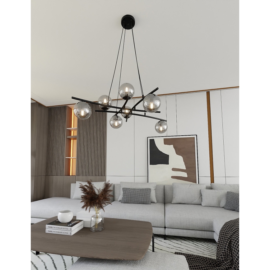 Lámpara colgante ESSA 8xE14/10W/230V negro/ahumado