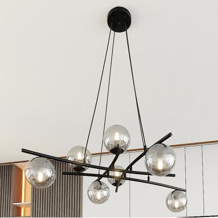 Lámpara colgante ESSA 8xE14/10W/230V negro/ahumado