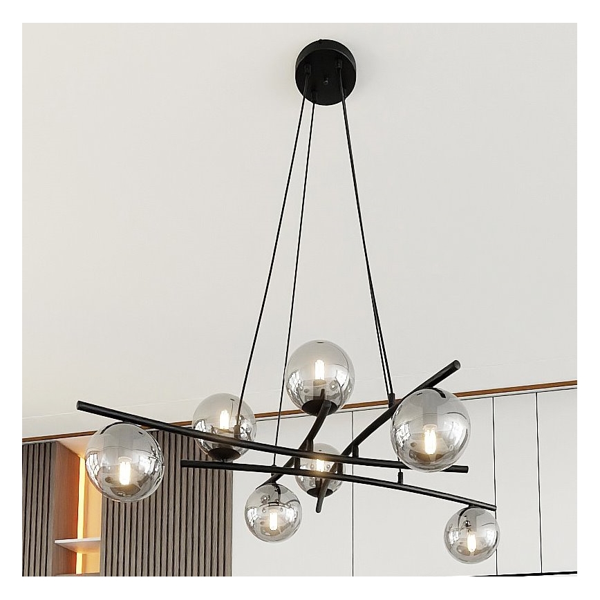 Lámpara colgante ESSA 8xE14/10W/230V negro/ahumado