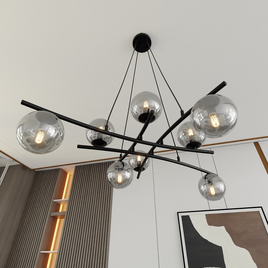 Lámpara colgante ESSA 8xE14/10W/230V negro/ahumado