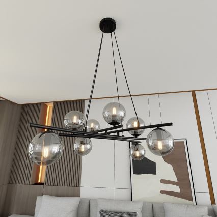 Lámpara colgante ESSA 8xE14/10W/230V negro/ahumado