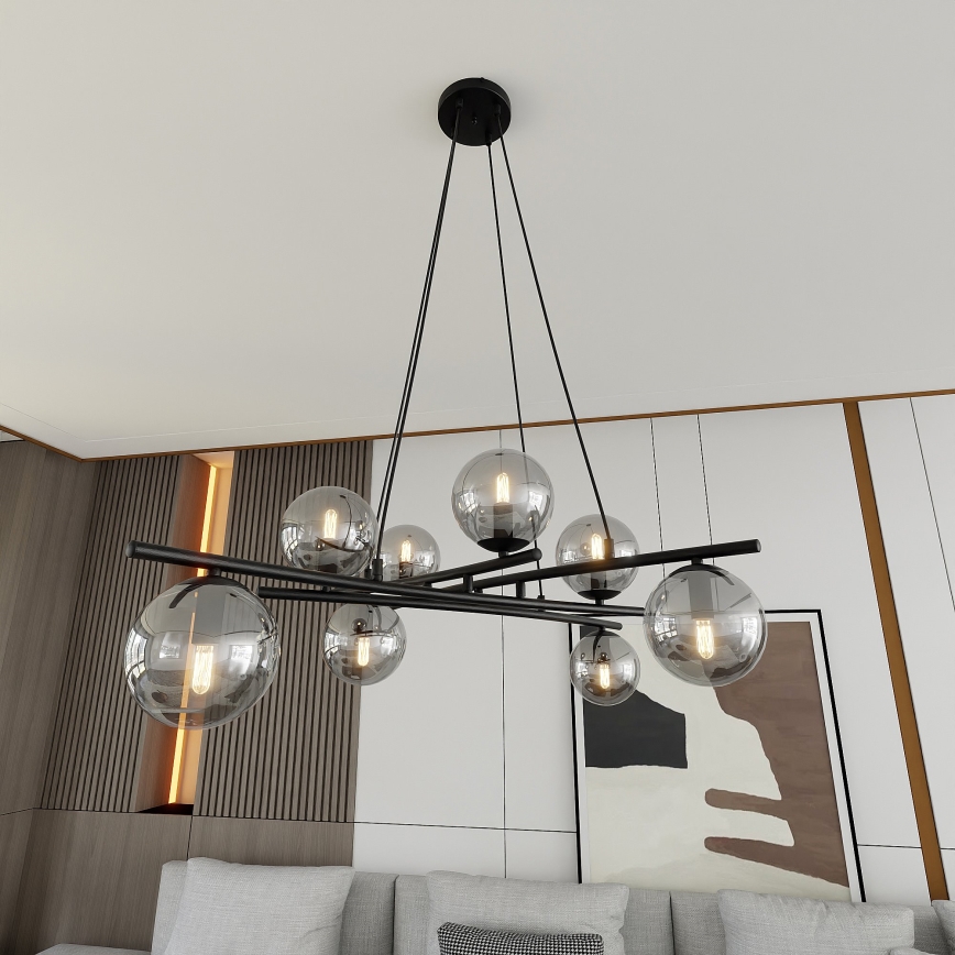 Lámpara colgante ESSA 8xE14/10W/230V negro/ahumado