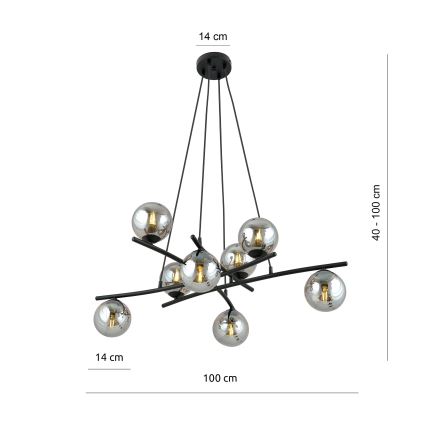 Lámpara colgante ESSA 8xE14/10W/230V negro/ahumado