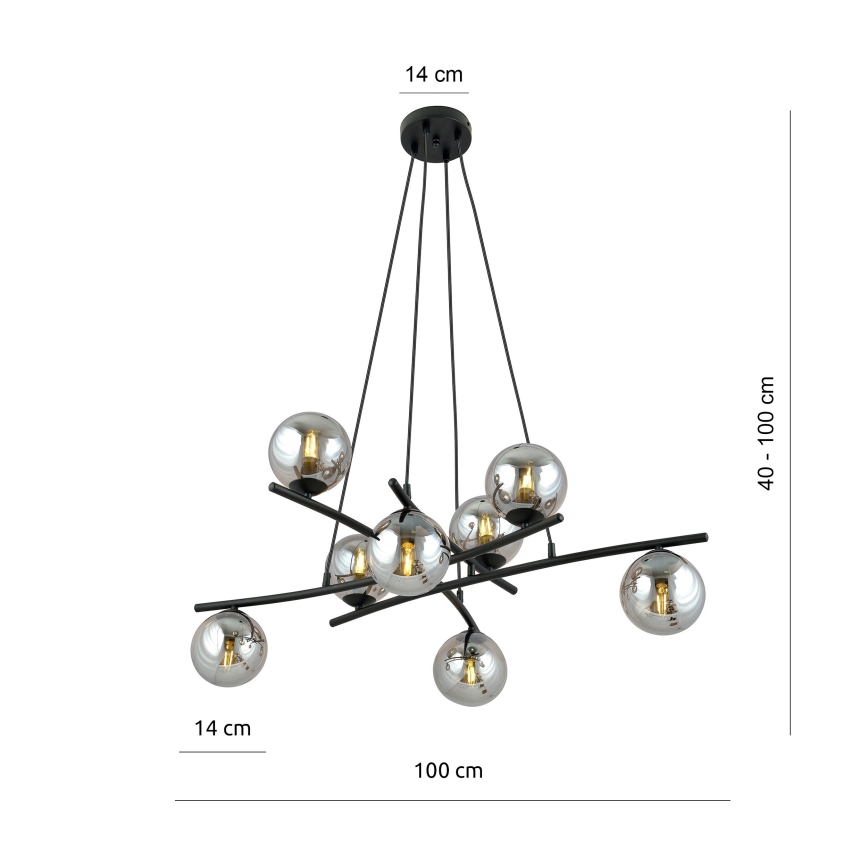 Lámpara colgante ESSA 8xE14/10W/230V negro/ahumado