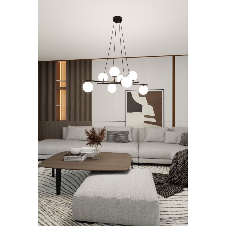 Lámpara colgante ESSA 8xE14/10W/230V negro/blanco