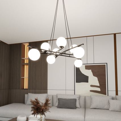 Lámpara colgante ESSA 8xE14/10W/230V negro/blanco
