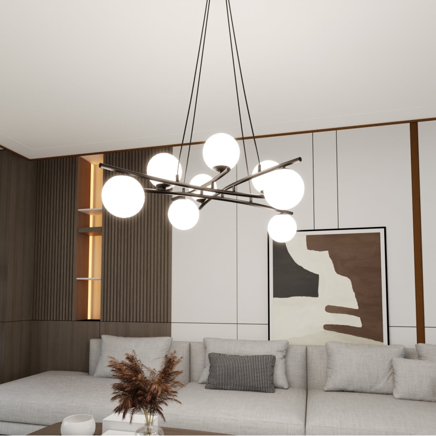 Lámpara colgante ESSA 8xE14/10W/230V negro/blanco