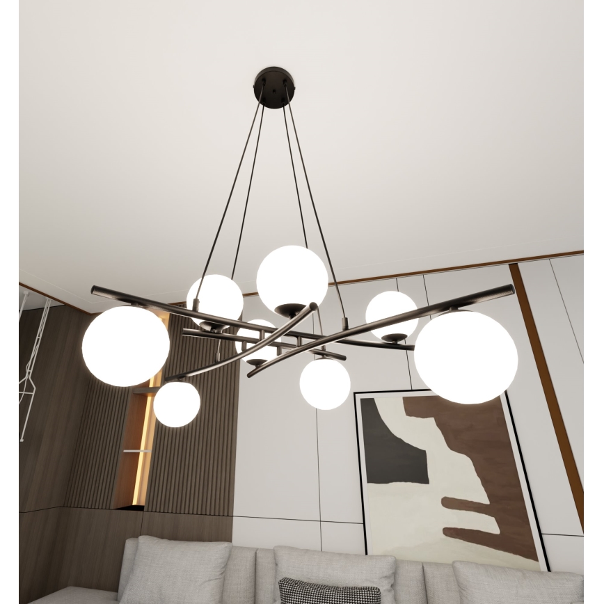 Lámpara colgante ESSA 8xE14/10W/230V negro/blanco