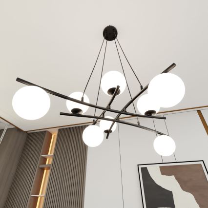 Lámpara colgante ESSA 8xE14/10W/230V negro/blanco