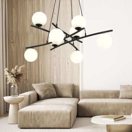 Lámpara colgante ESSA 8xE14/10W/230V negro/blanco