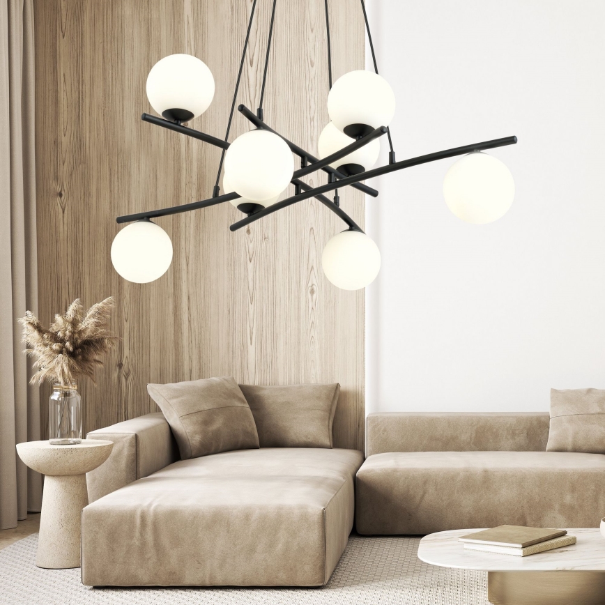 Lámpara colgante ESSA 8xE14/10W/230V negro/blanco