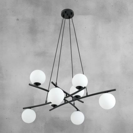 Lámpara colgante ESSA 8xE14/10W/230V negro/blanco