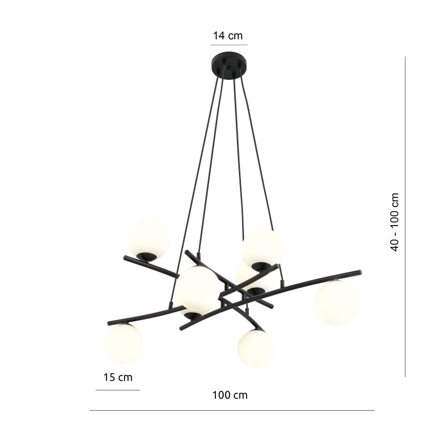 Lámpara colgante ESSA 8xE14/10W/230V negro/blanco