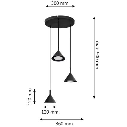 Lámpara colgante ETNA 3xGX53/10W/230V negro