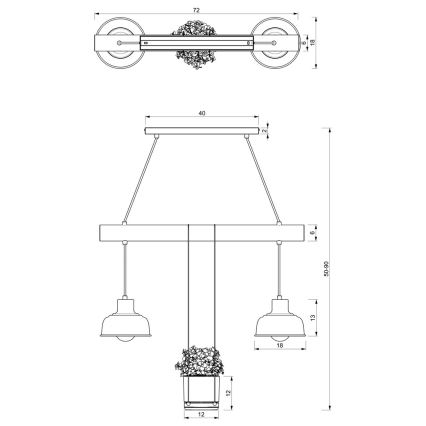 Lámpara colgante FLORA 2xE27/60W/230V