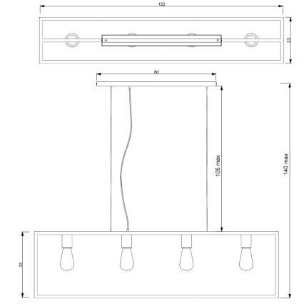 Lámpara colgante FRAME 4xE27/60W/230V cobre