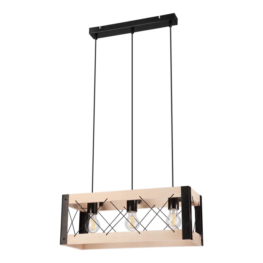 Lámpara colgante FRIDA 3xE27/60W/230V negro/beige haya