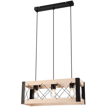 Lámpara colgante FRIDA 3xE27/60W/230V negro/beige haya