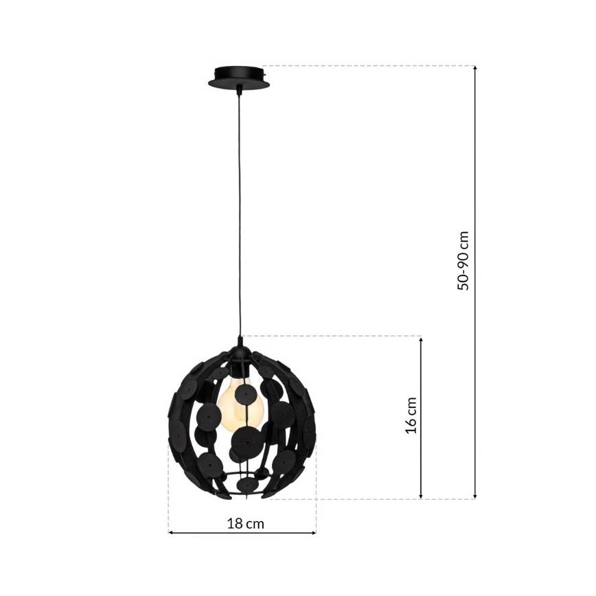 Lámpara colgante GAIA 1xE27/60W/230V negro diámetro 18 cm