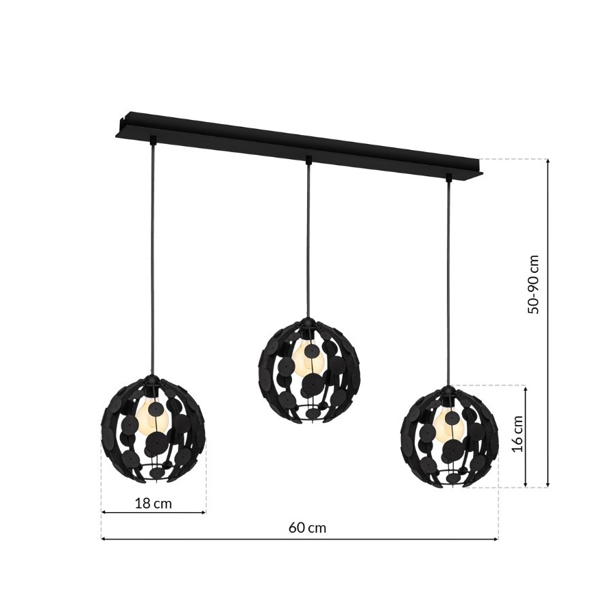 Lámpara colgante GAIA 3xE27/60W/230V negro/marrón