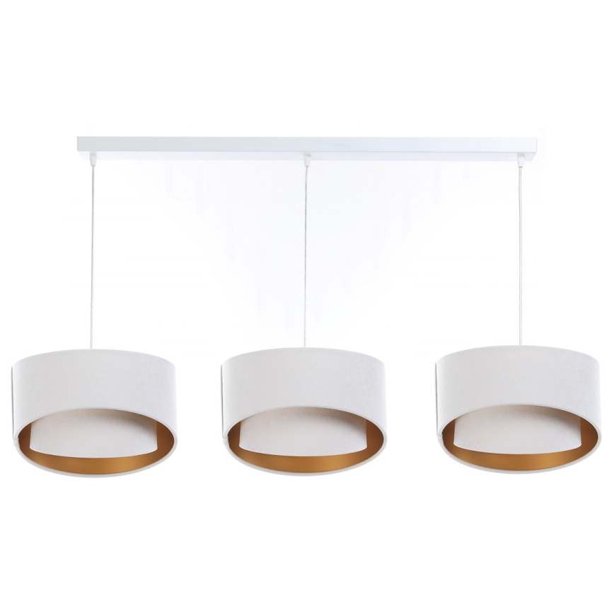 Lámpara colgante GALAXY 3xE27/60W/230V blanco/dorado