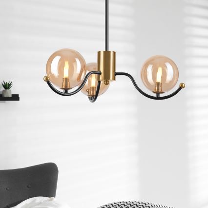 Lámpara colgante GEORGIA 3xE14/5W/230V dorado/beige ahumado