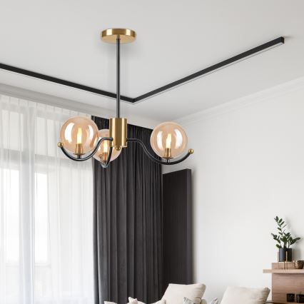 Lámpara colgante GEORGIA 3xE14/5W/230V dorado/beige ahumado
