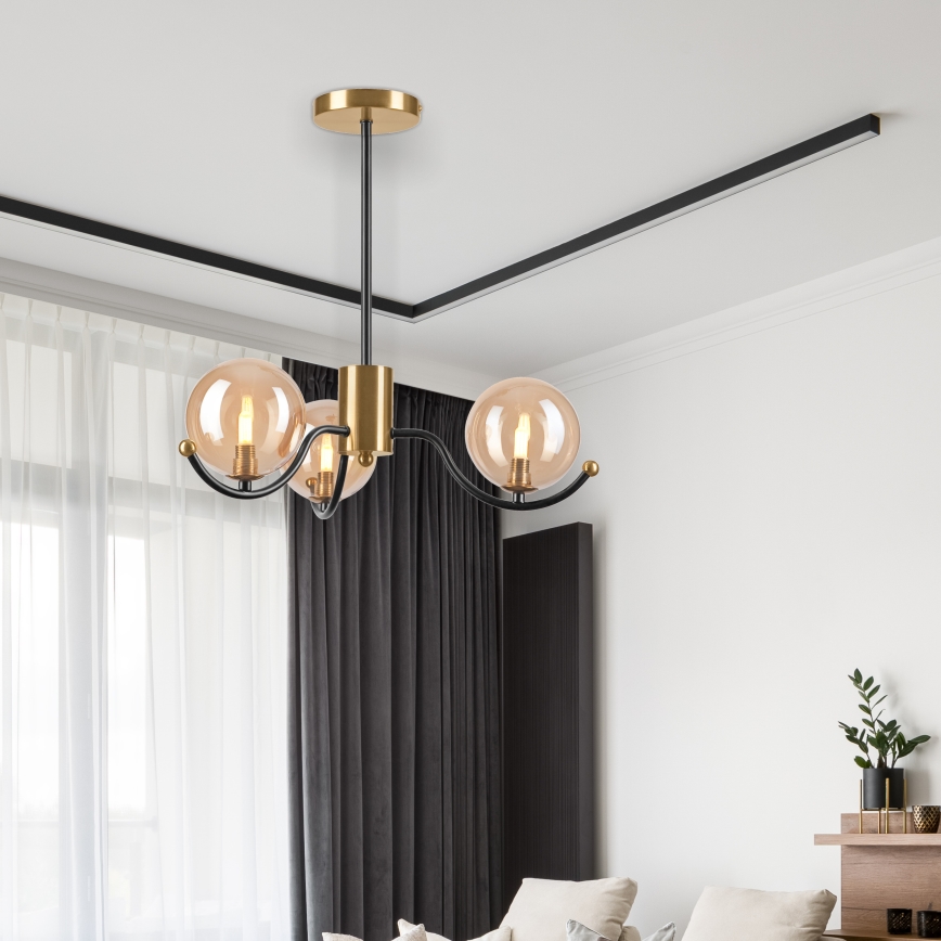 Lámpara colgante GEORGIA 3xE14/5W/230V dorado/beige ahumado