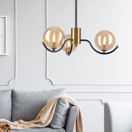 Lámpara colgante GEORGIA 3xE14/5W/230V dorado/beige ahumado