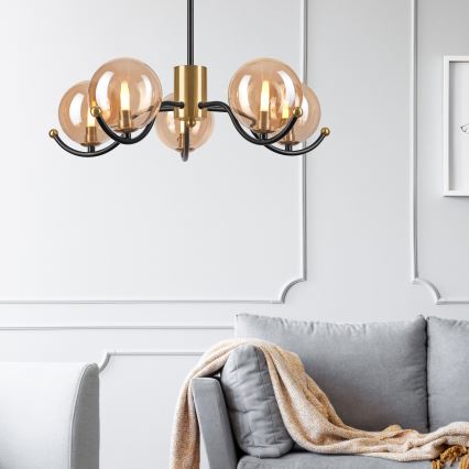 Lámpara colgante GEORGIA 5xE14/5W/230V dorado/beige ahumado