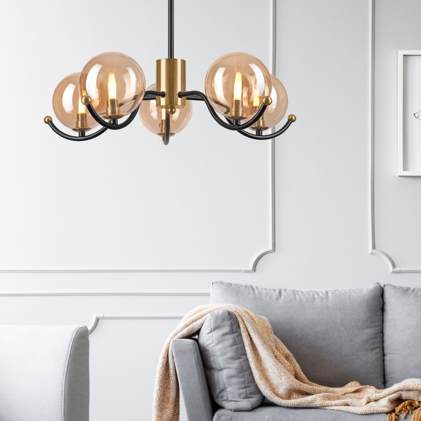 Lámpara colgante GEORGIA 5xE14/5W/230V dorado/beige ahumado