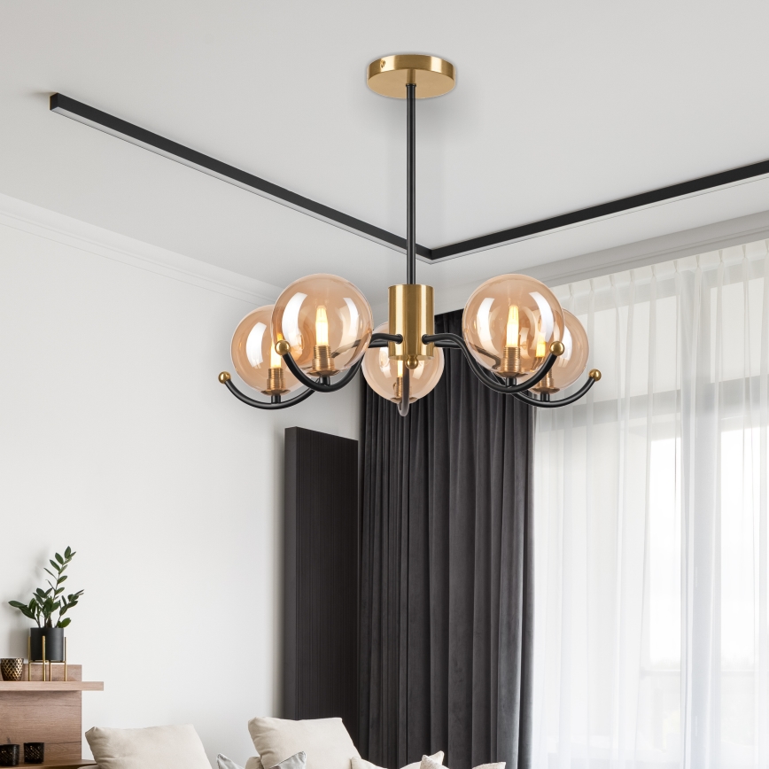 Lámpara colgante GEORGIA 5xE14/5W/230V dorado/beige ahumado