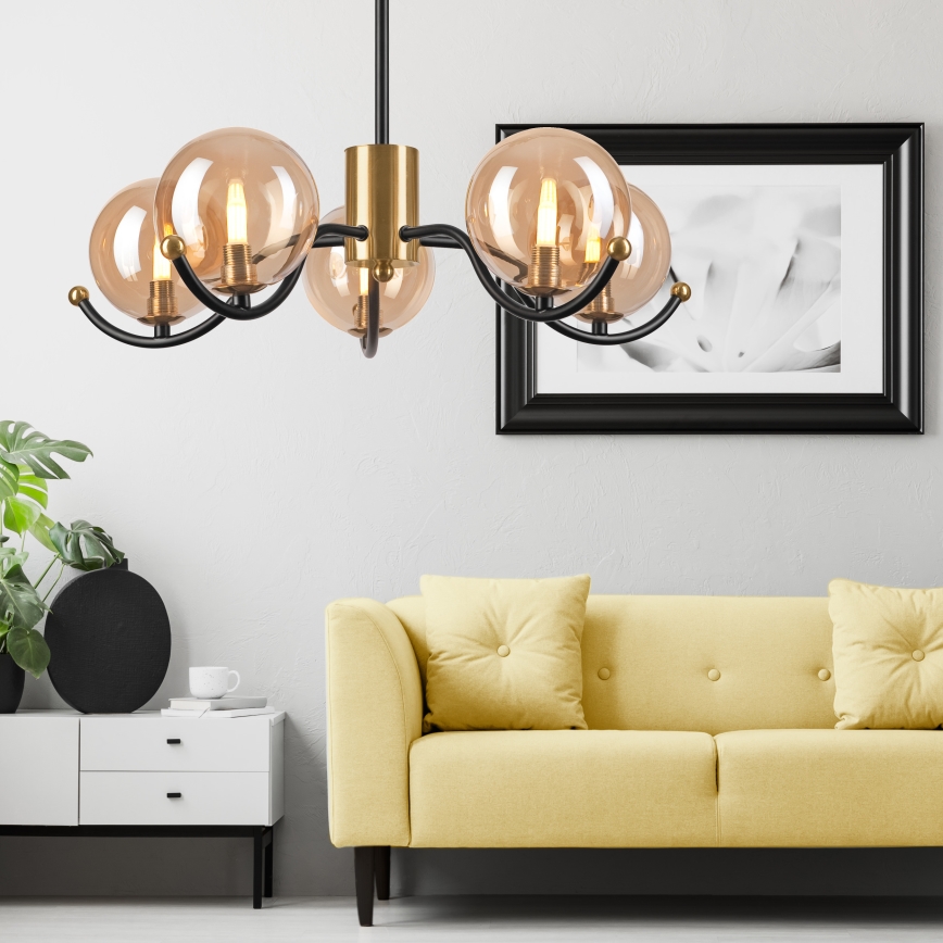 Lámpara colgante GEORGIA 5xE14/5W/230V dorado/beige ahumado