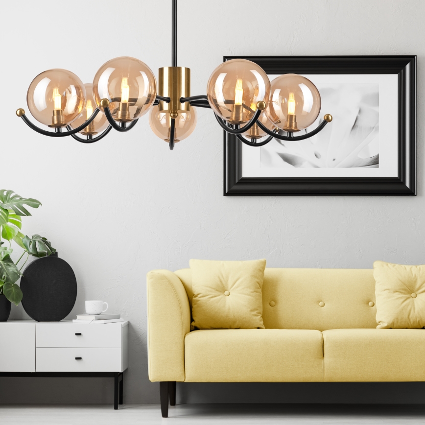 Lámpara colgante GEORGIA 7xE14/5W/230V dorado/beige ahumado