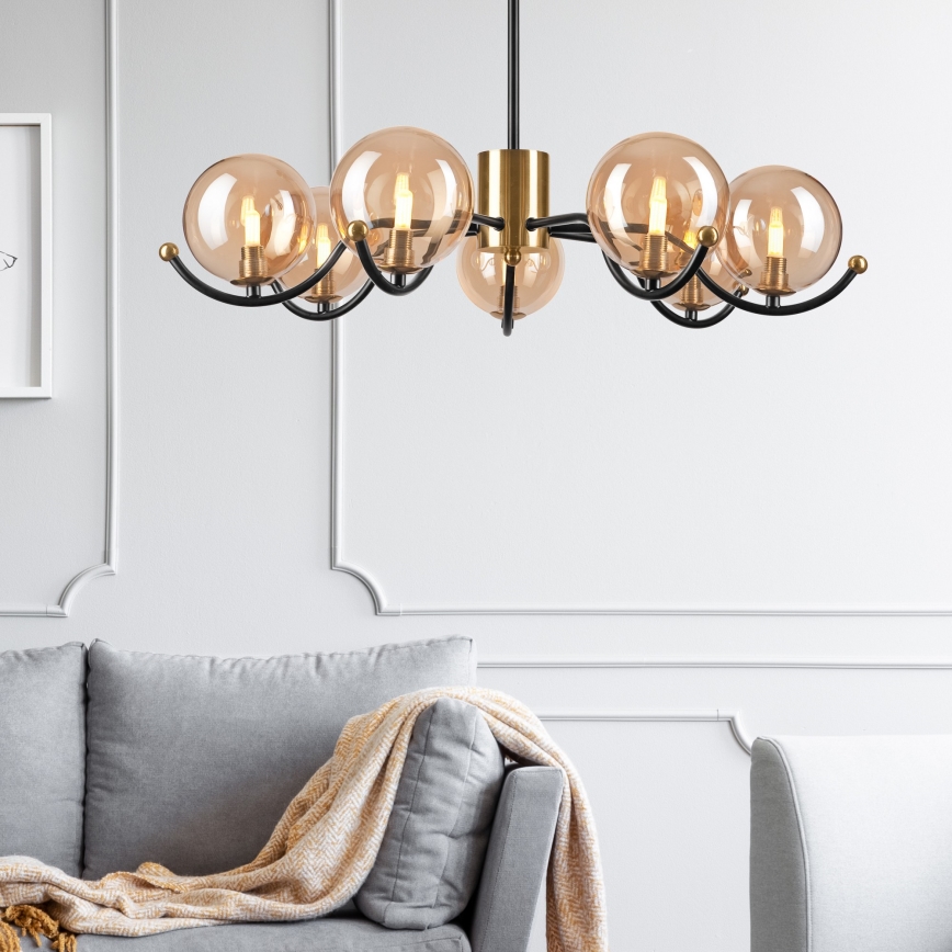 Lámpara colgante GEORGIA 7xE14/5W/230V dorado/beige ahumado