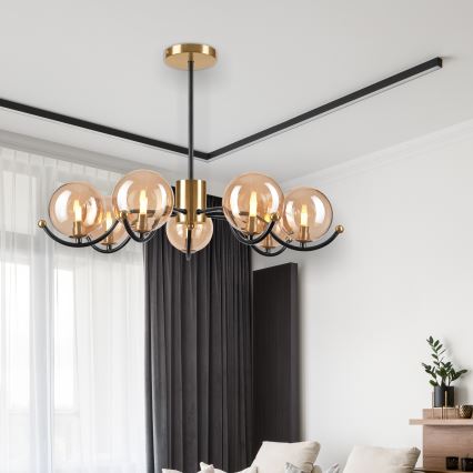 Lámpara colgante GEORGIA 7xE14/5W/230V dorado/beige ahumado