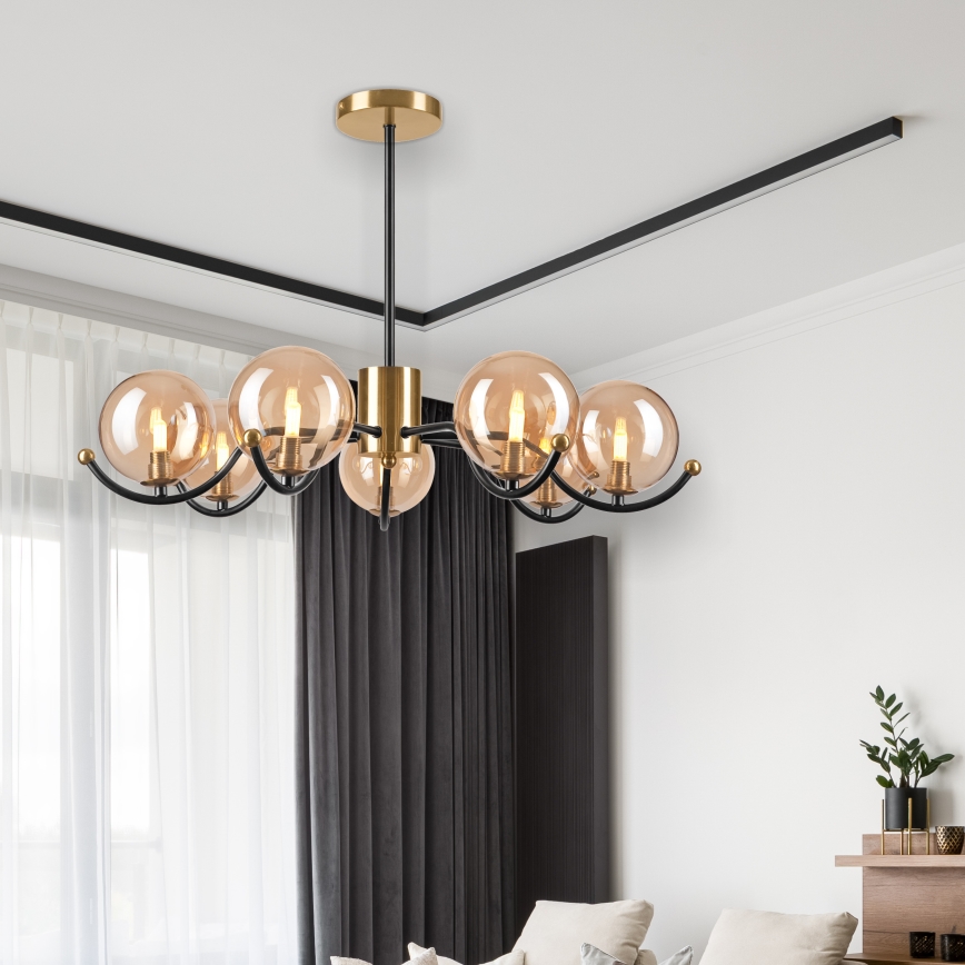 Lámpara colgante GEORGIA 7xE14/5W/230V dorado/beige ahumado